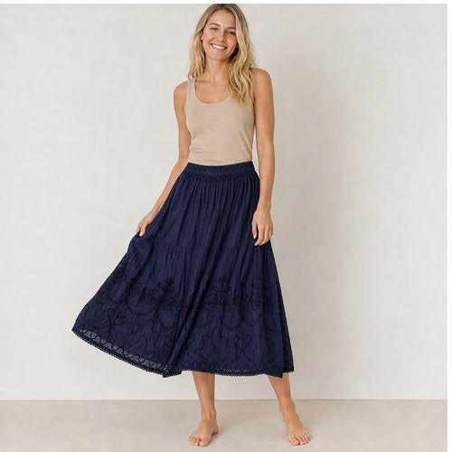 HS Rok Handmade in India - Meerdere Kleuren - Navy - op model