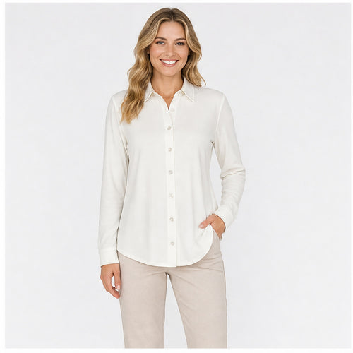 Angelle Milan Blouse - Ecru Effen - gedragen beeld