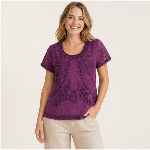 HS Shirt - Meerdere Kleuren - Fuchsia Borduursel - op model