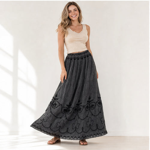 HS Rok Handmade in India - Meerdere Kleuren - Antraciet - op model