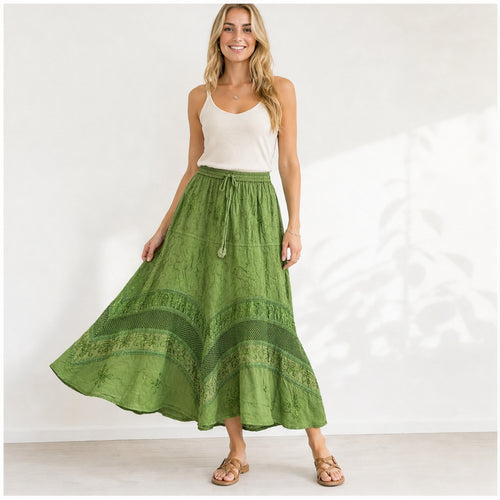 HS Rok Handmade in India - Meerdere Kleuren - Groen - op model