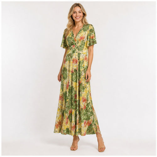 Jimi Fei Paris Groen Geel Oranje Bloemenprint - op model