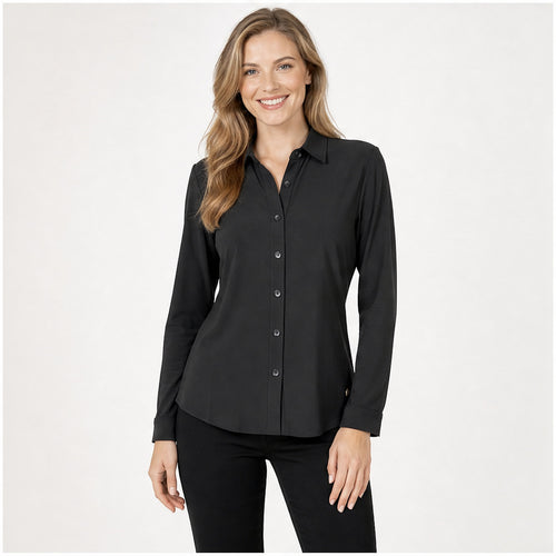 Angelle Milan Blouse - Zwart Effen - gedragen beeld