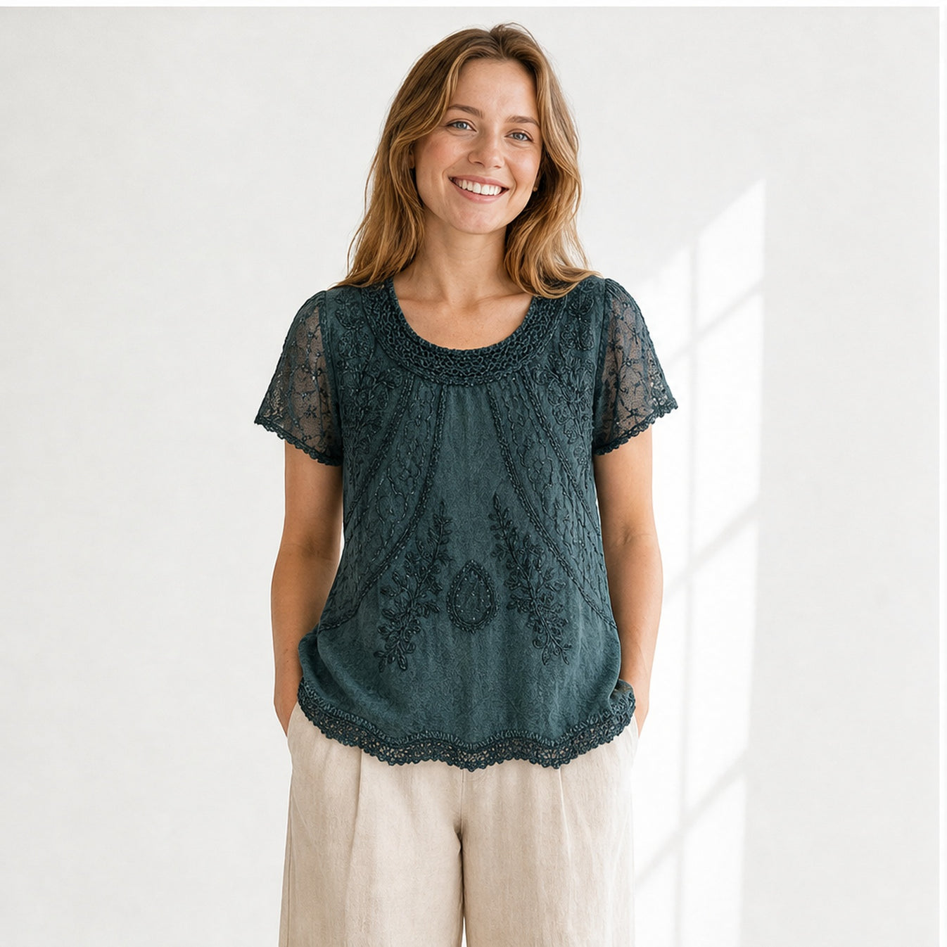 HS Shirt - Meerdere Kleuren - Petrolgroen Borduursel - op model