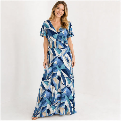 Jimi Fei Paris Blauw Creme Geometrisch - op model