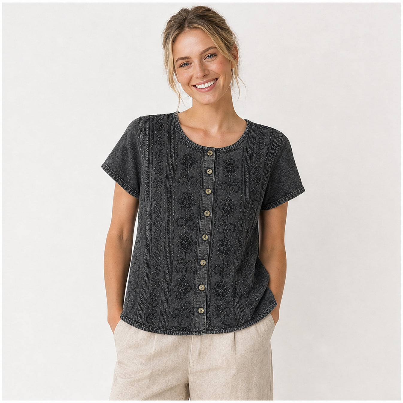 HS Top Handmade India - Meerdere Kleuren - Donker antraciet - op model