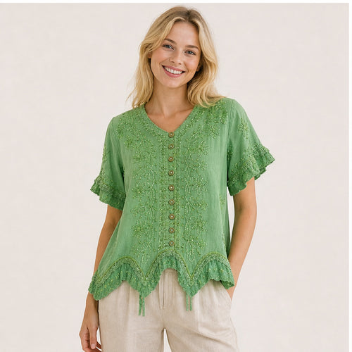 HS Top - Meerdere Kleuren - Mintgroen Borduursel - op model