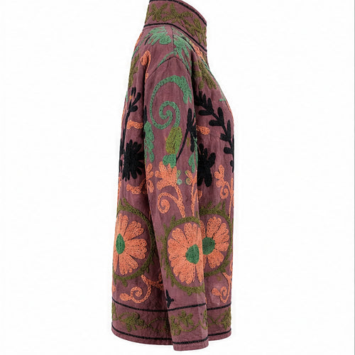 HS Luchtige Katoenen Damesjas Bruinroze Paisley Print - One Size - rechter zijaanzicht