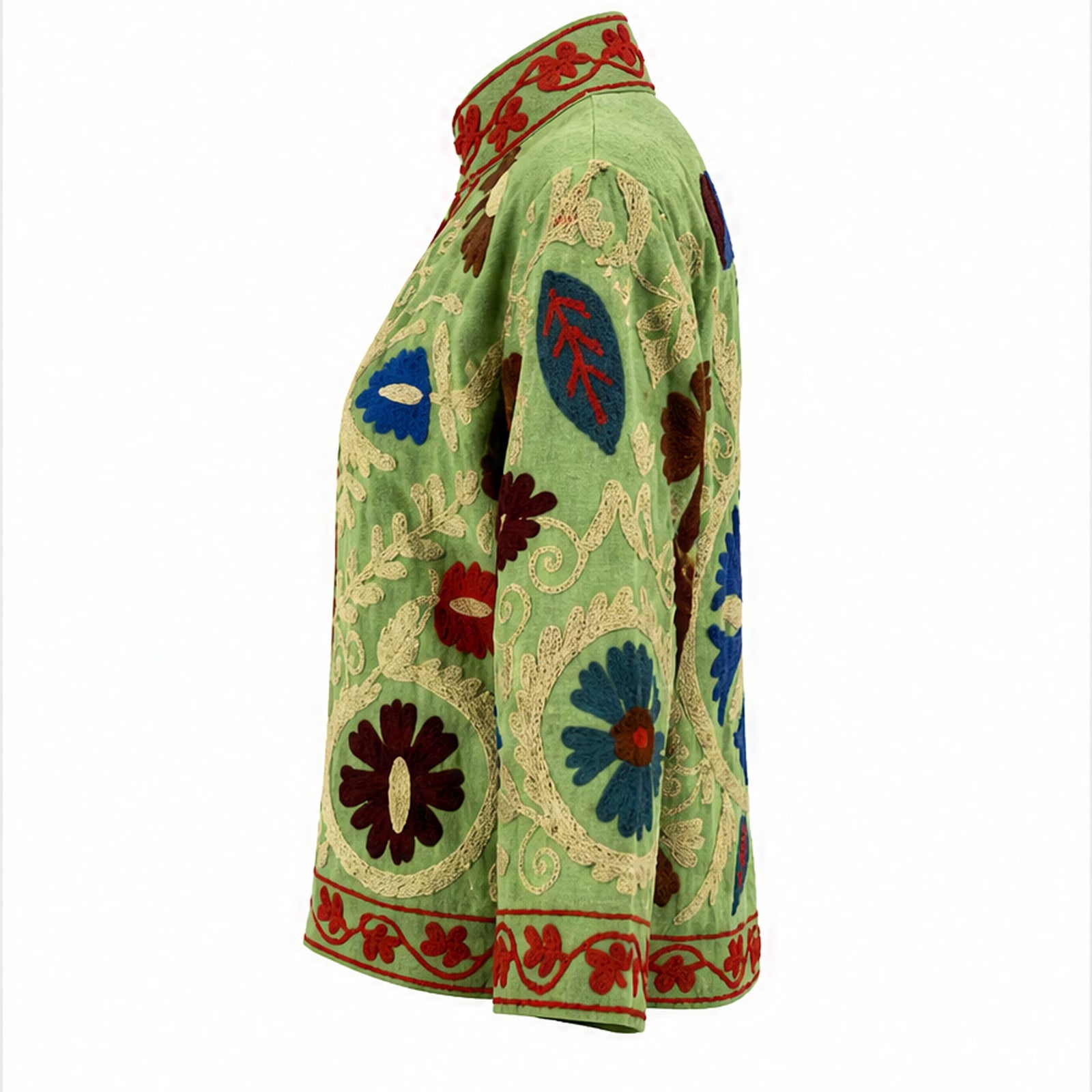 HS Luchtige Katoenen Damesjas Folklore Print - Lichtgroen Folklore Print - rechter zijaanzicht