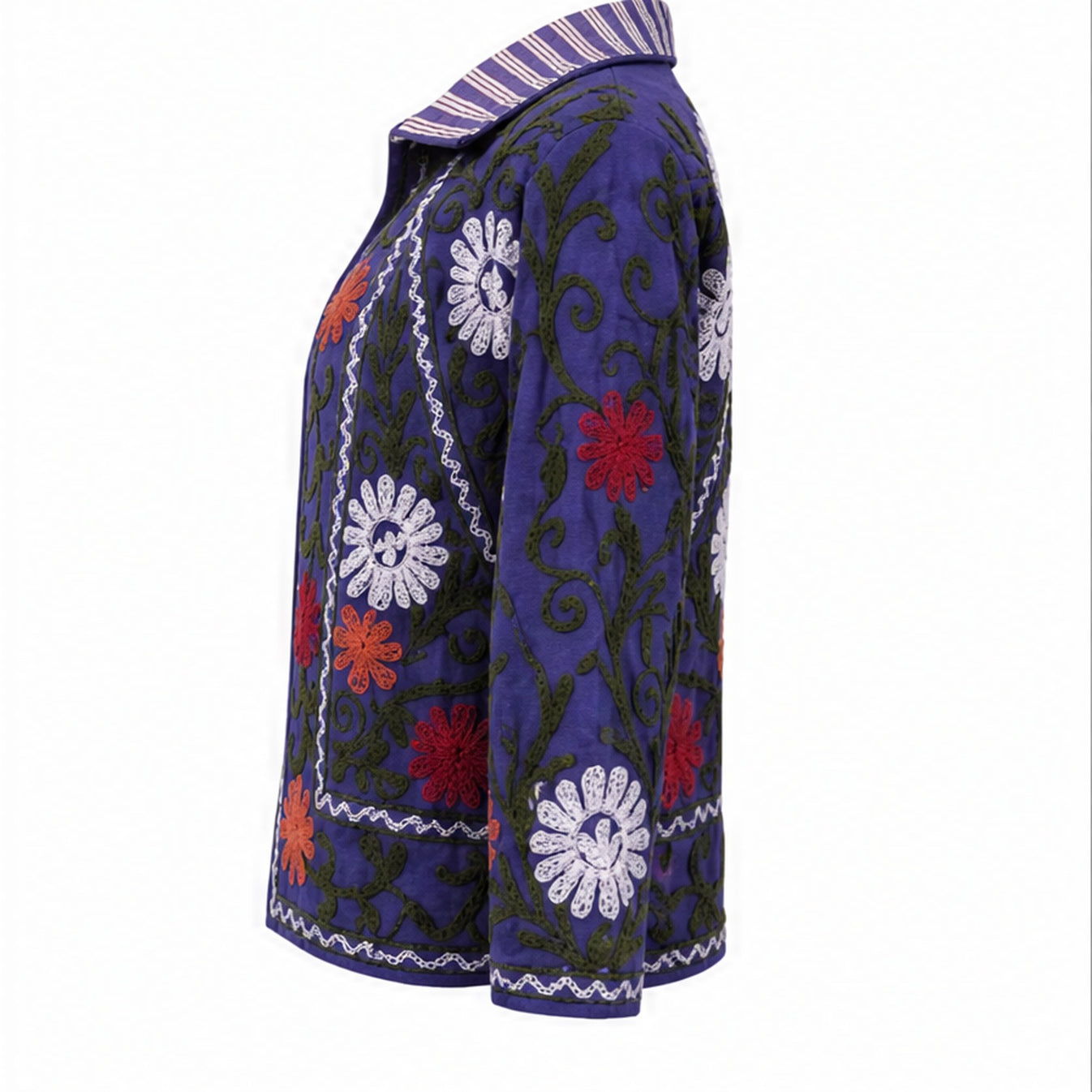 HS Luchtige Katoenen Damesjas Donkerblauw Bloemenprint - One Size - rechter zijaanzicht