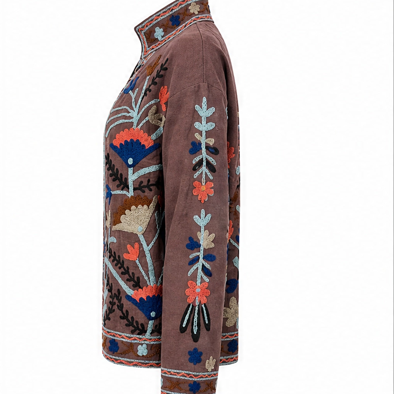HS Luchtige Katoenen Damesjas Border Print - Bruin Bohemian Print - rechter zijaanzicht