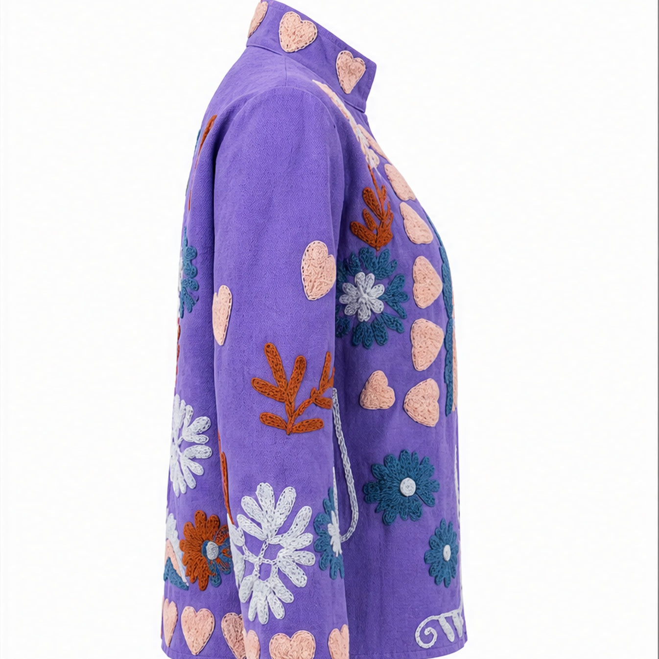 HS Luchtige Katoenen Damesjas Paisley Bloemenprint - Lila Bloemenprint - rechter zijaanzicht