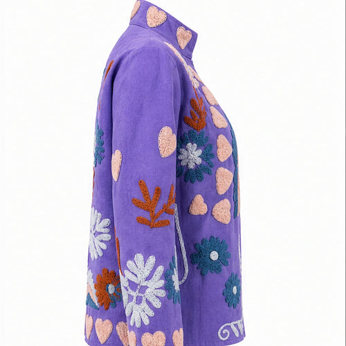 HS Luchtige Katoenen Damesjas Paisley Bloemenprint - Lila Bloemenprint - rechter zijaanzicht