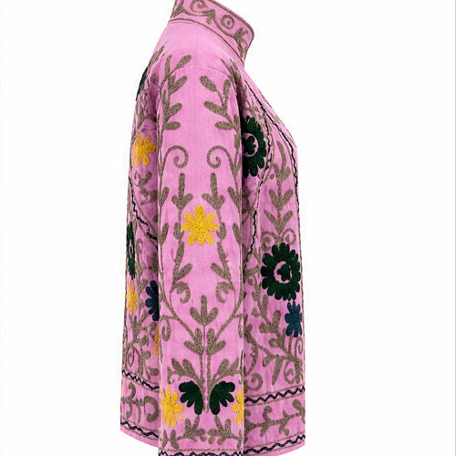 HS Luchtige Katoenen Damesjas Roze Bloemenprint - One Size - rechter zijaanzicht