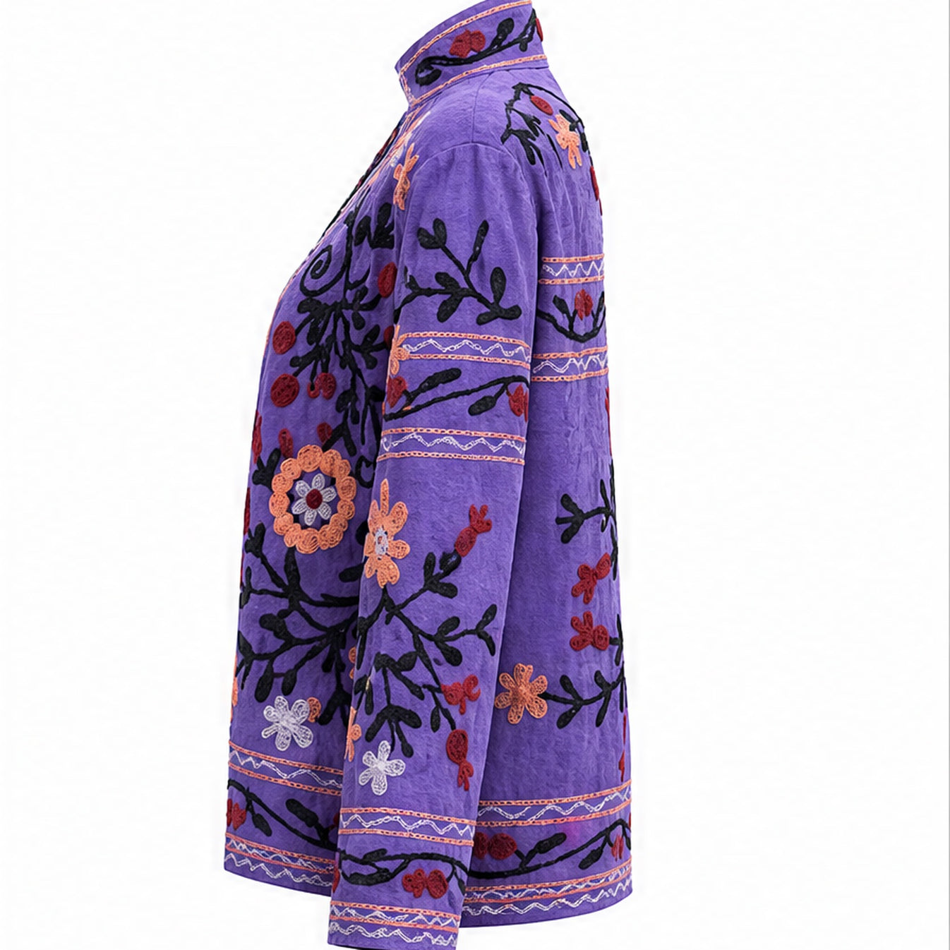 HS Luchtige Katoenen Damesjas Ornament Print - Paars Bohemian Print - rechter zijaanzicht