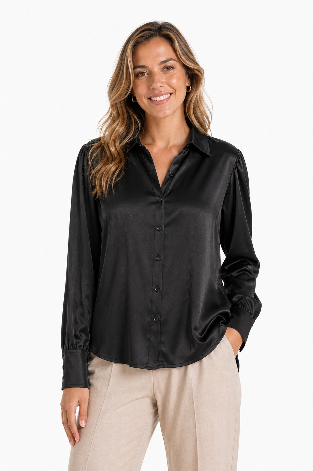 Stella Fiora blouse abstracte print - Op model vooraanzicht