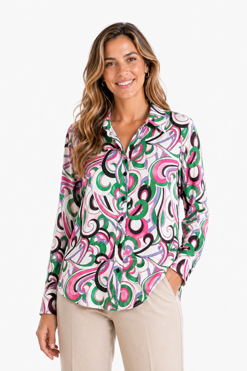 Vegas blouse abstracte print - Op model vooraanzicht