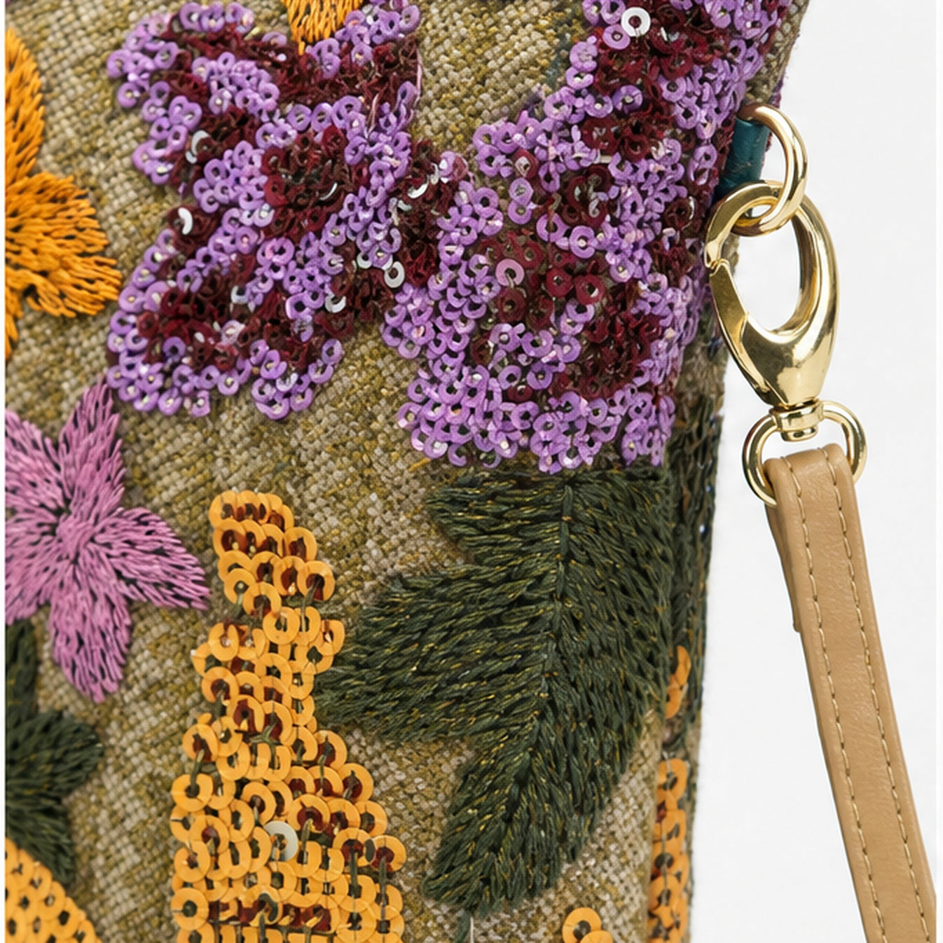 HS crossbody tas Multicolor Bloemen - detail van materiaal en afwerking
