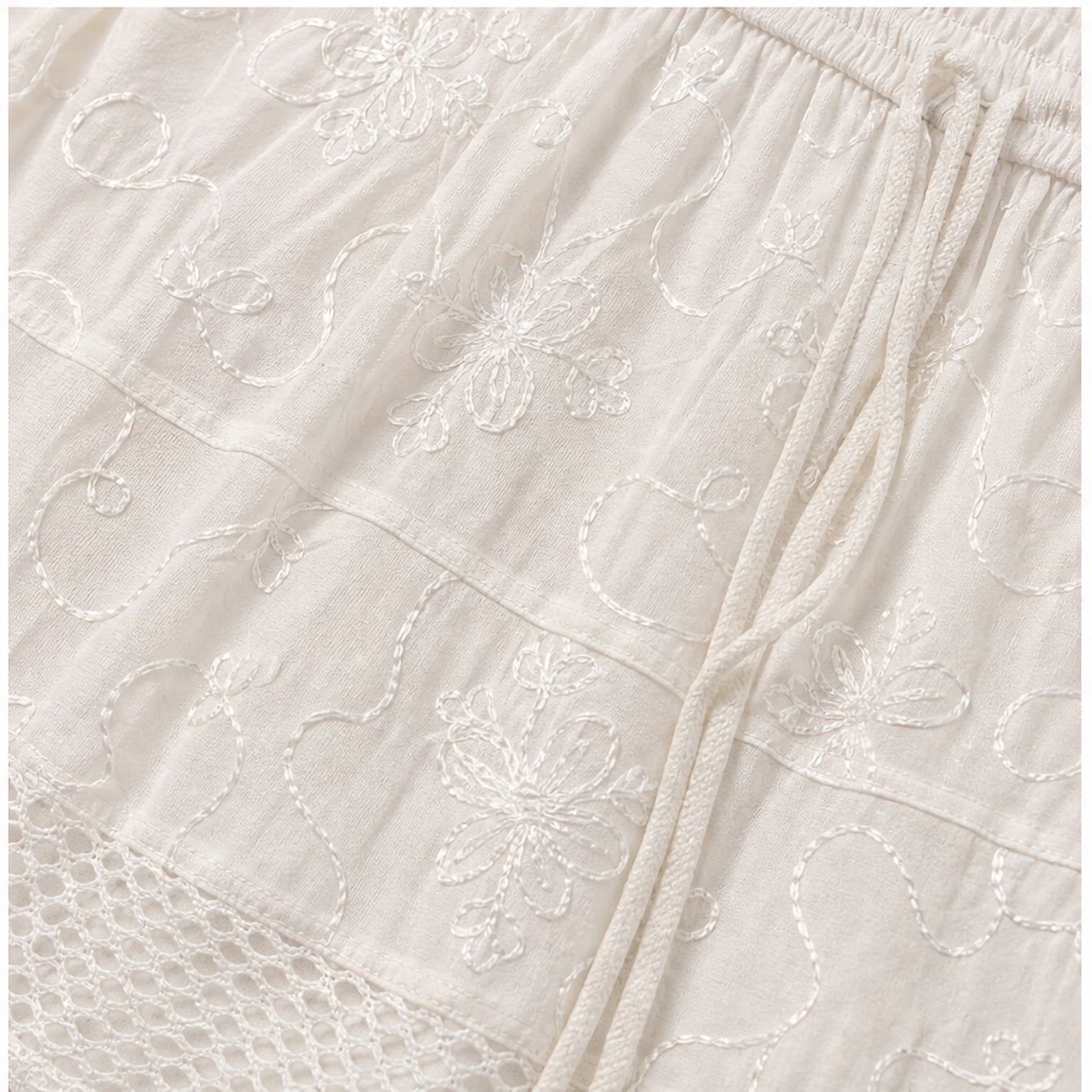 HS Rok Handmade in India - Meerdere Kleuren - Ecru - detail van handwerk en borduursel