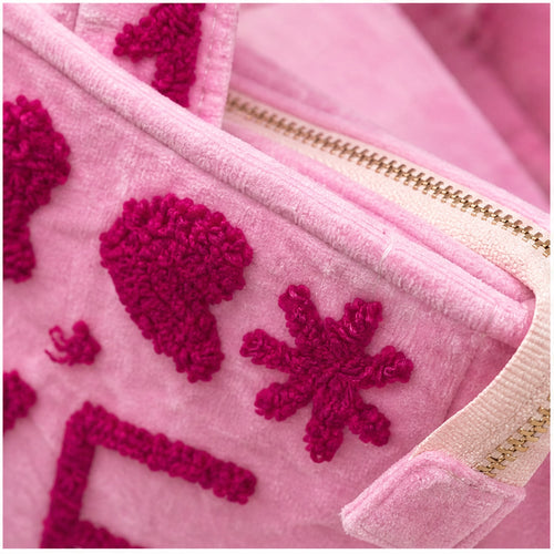 HS Velvet Tas Love Peace Lichtroze - detail van velvet en afwerking