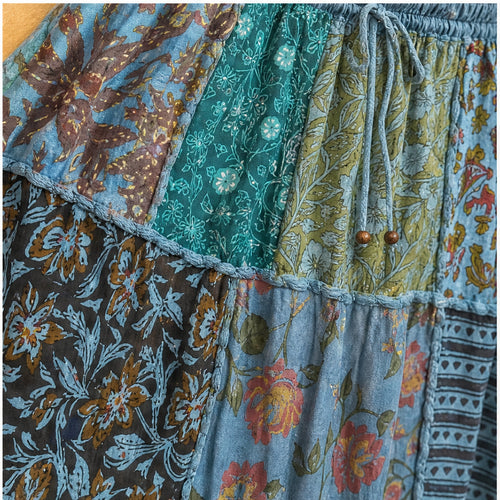 HS Rok Patchwork - Handmade in India - Blauw/Groen Patchwork - patchwork detail