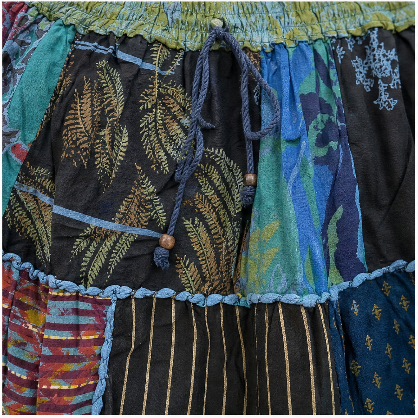 HS Rok Patchwork - Handmade in India - Blauw/Groen Multicolor Patchwork - patchwork detail