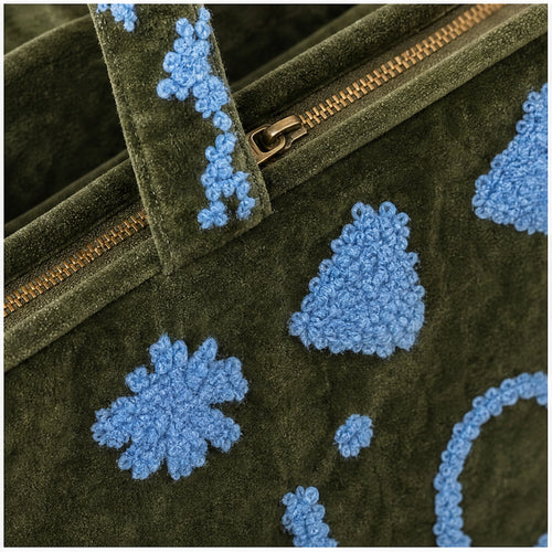 HS Velvet Tas Love Peace Olijfgroen - detail van velvet en afwerking