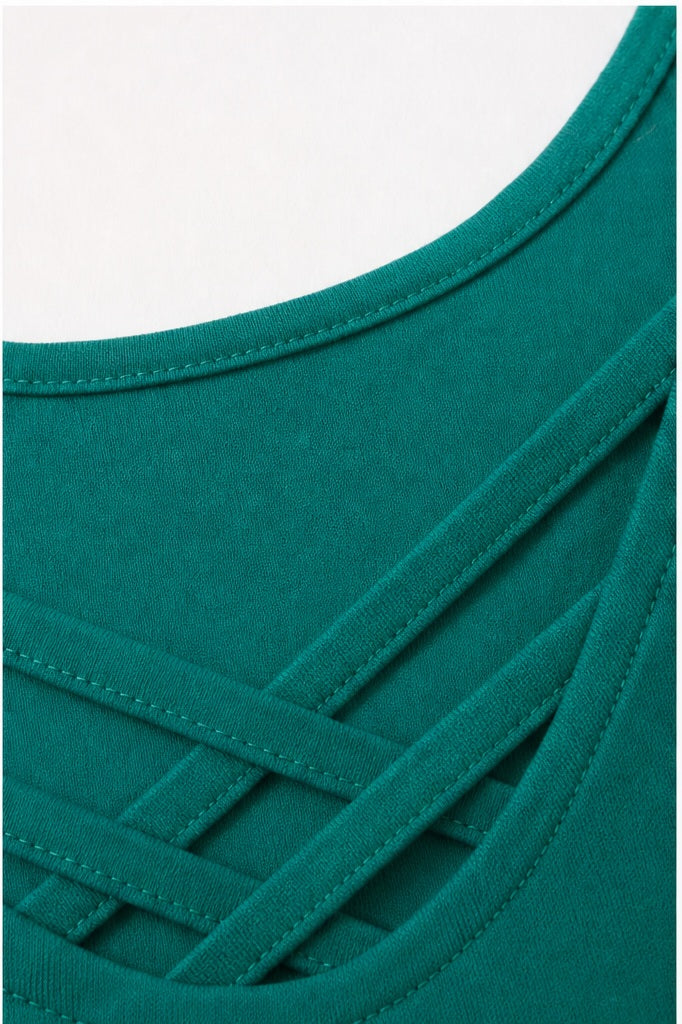 Signature top petrol - Detail stof, print en knopen