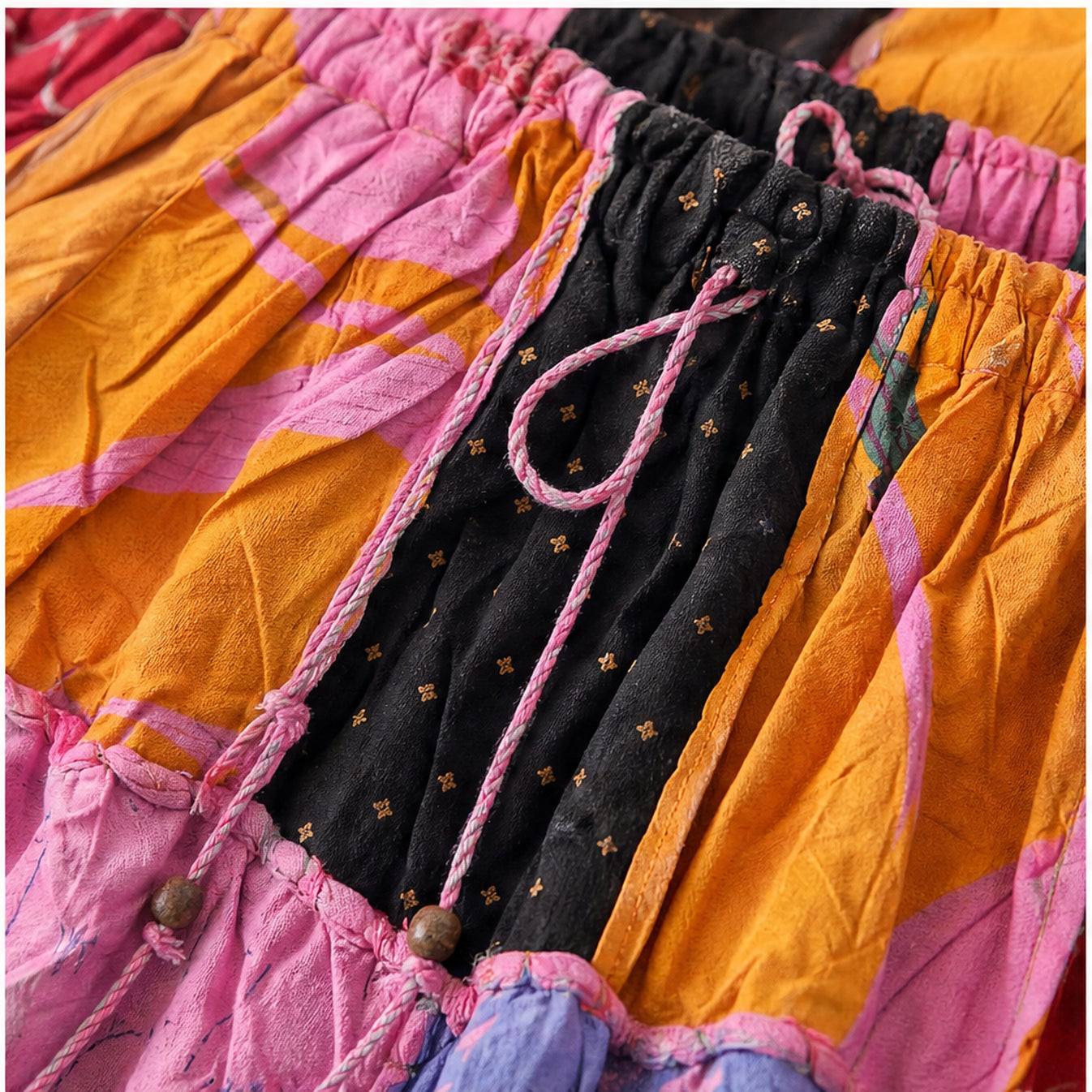 HS Rok Patchwork - Handmade in India - Roze/Oranje Patchwork - patchwork detail