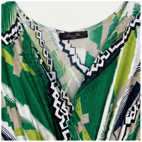 Jimi Fei Paris Groen Wit Graphic Paisley - detail hals en print
