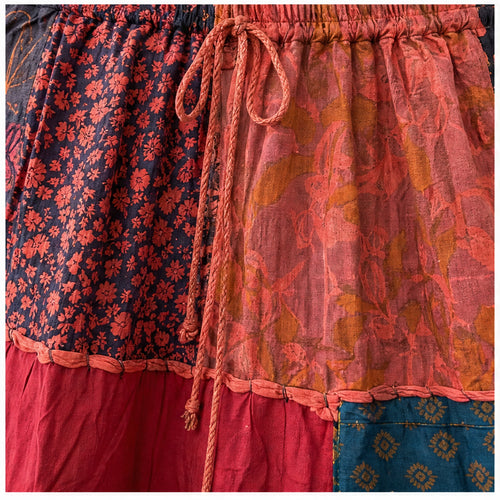 HS Rok Patchwork - Handmade in India - Rood/Roze Patchwork - patchwork detail