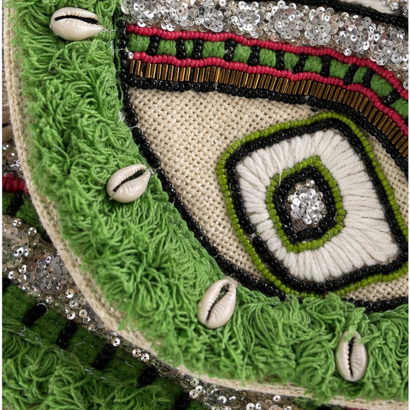 HS crossbody tas Groen Borduursel - detail van materiaal en afwerking