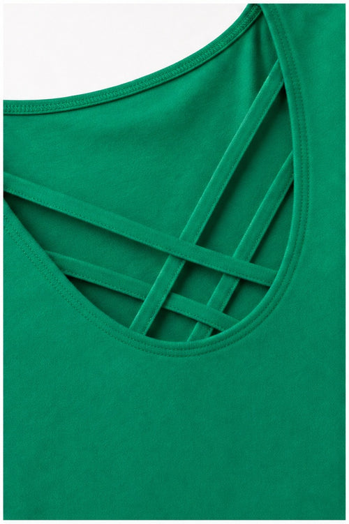 Signature top groen - Detail stof, print en knopen