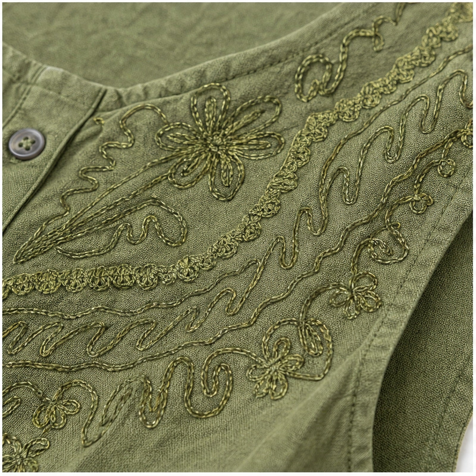 HS Mouwloos Shirt - Meerdere Kleuren - Lichtgroen Borduursel - detail van stof, borduursel en mouw