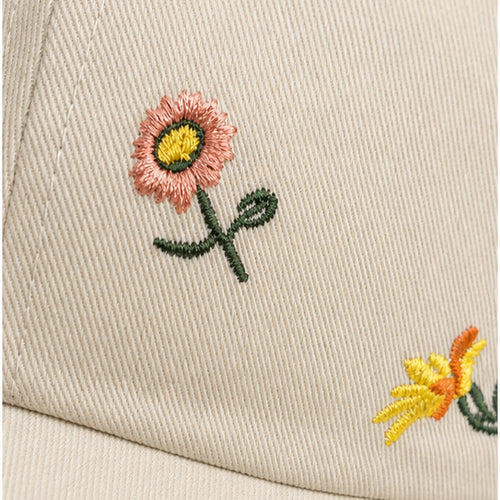 HS petje Creme Bloemen Borduursel - detail van materiaal en afwerking