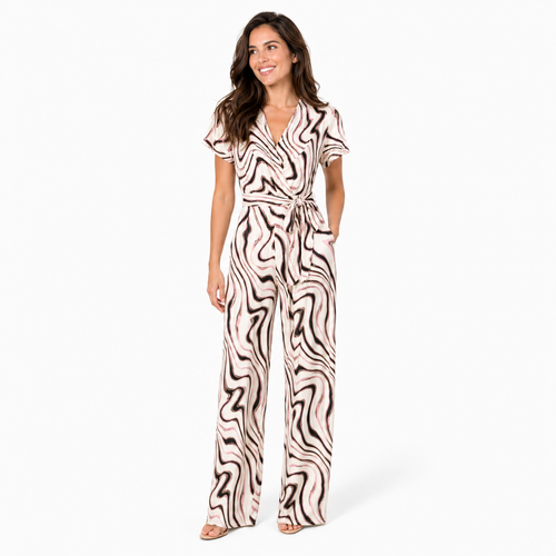 By Swan jumpsuit blush abstract wrap - Op model vooraanzicht