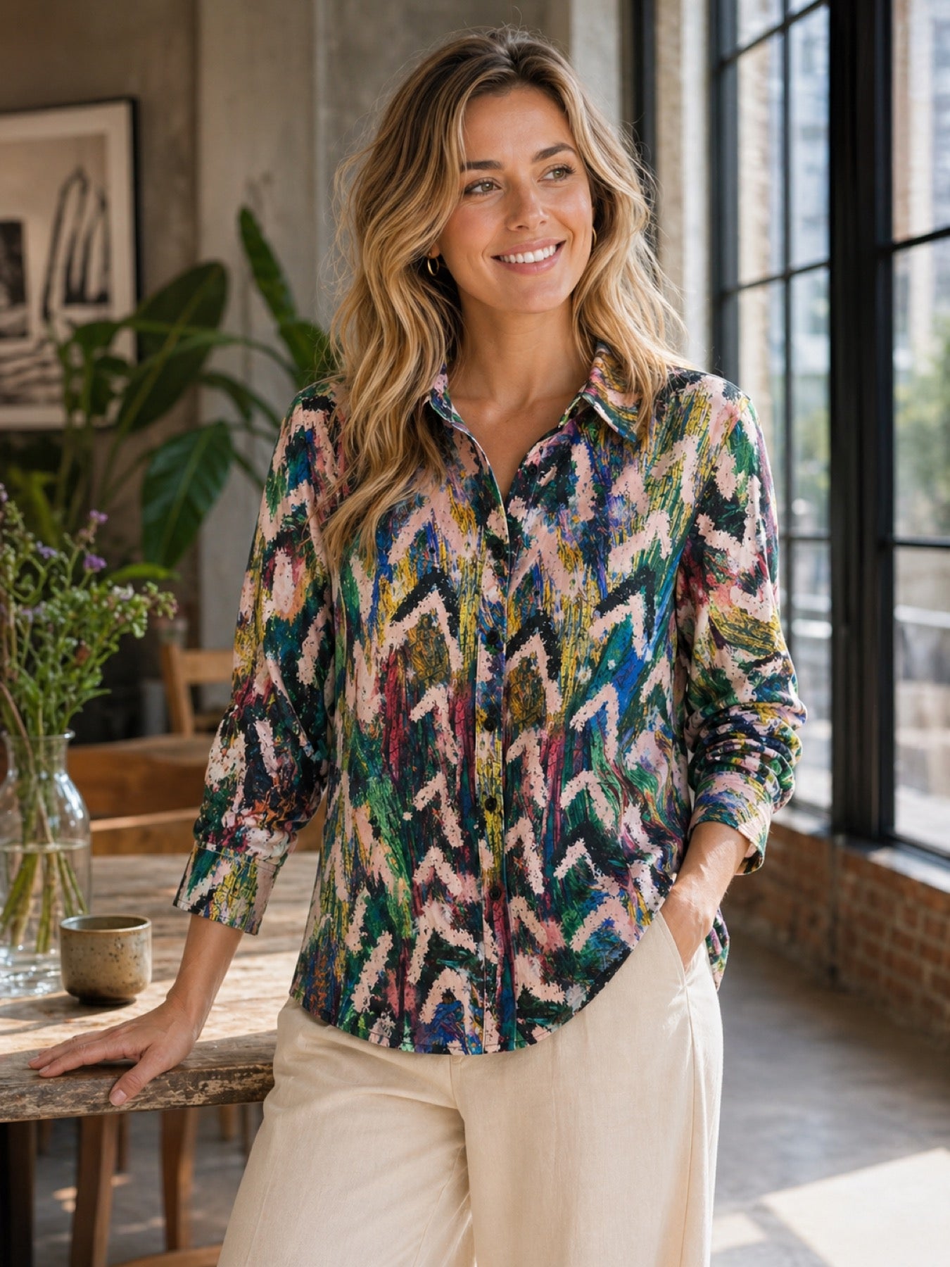 Vegas blouse abstracte print - In situatie sfeerbeeld