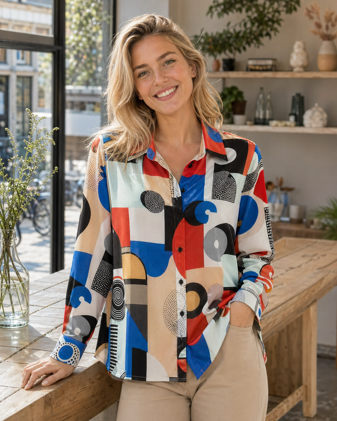 Vegas blouse abstracte print - In situatie sfeerbeeld