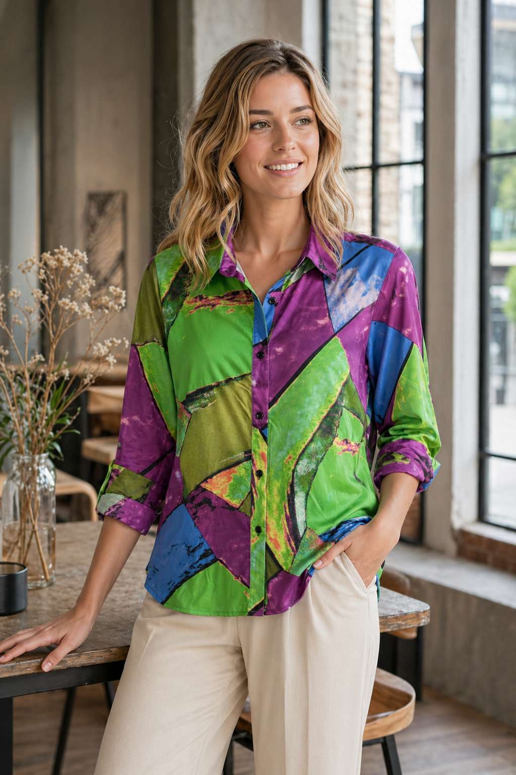 Vegas blouse abstracte print - In situatie sfeerbeeld