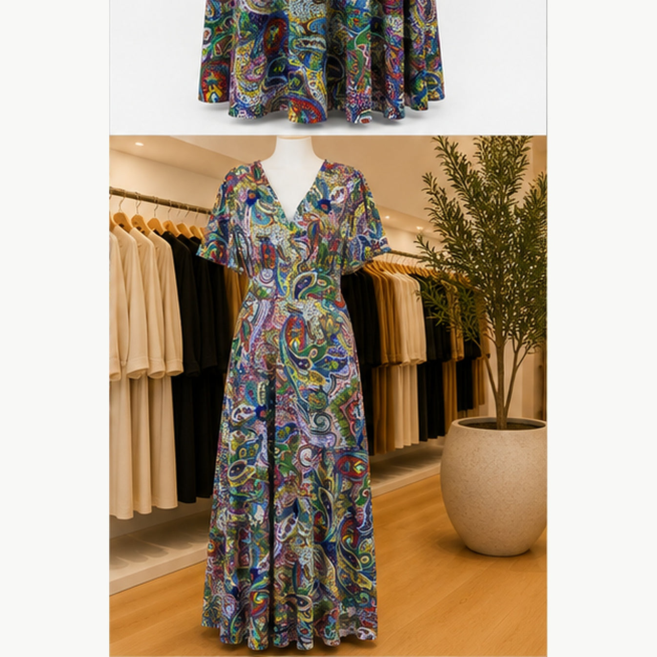 Jimi Fei Paris Maxi Jurk Dames - One Size - Multicolor Paisley - in setting