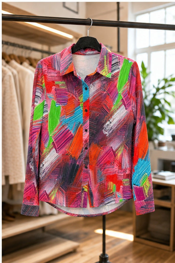 Vegas blouse multicolor/roze/rood/turquoise/groen - In situatie sfeerbeeld