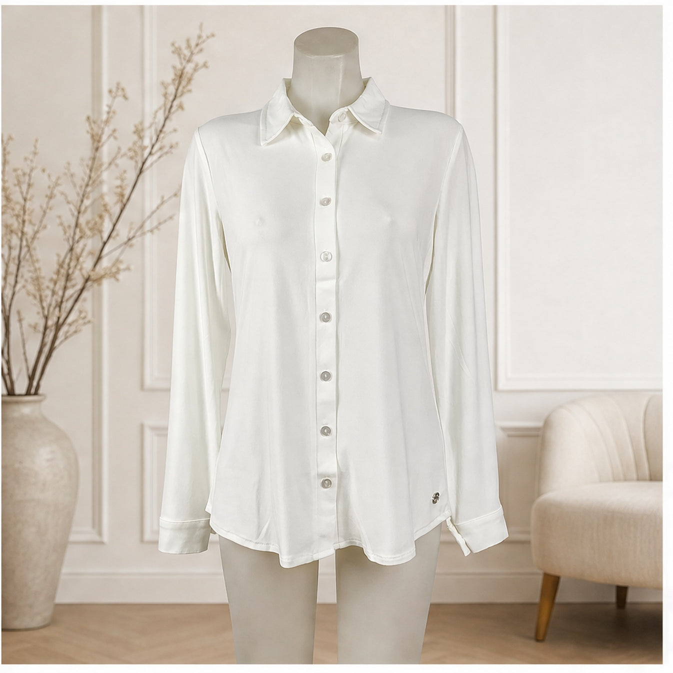 Angelle Milan Blouse - Ecru Effen - sfeerbeeld