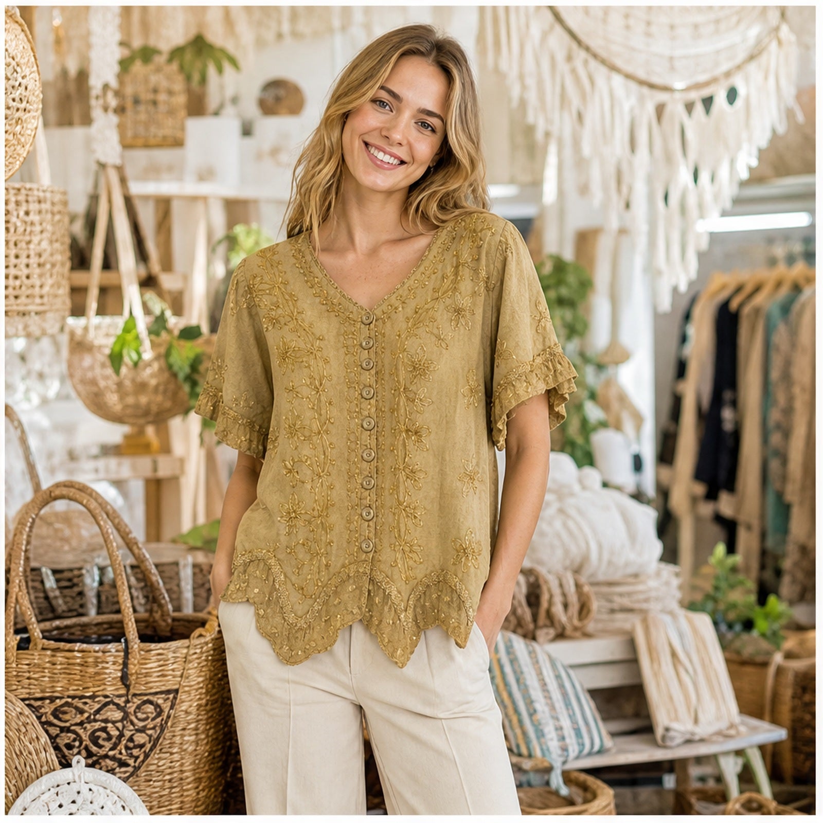 HS Top - Meerdere Kleuren - Camel Borduursel - sfeerbeeld