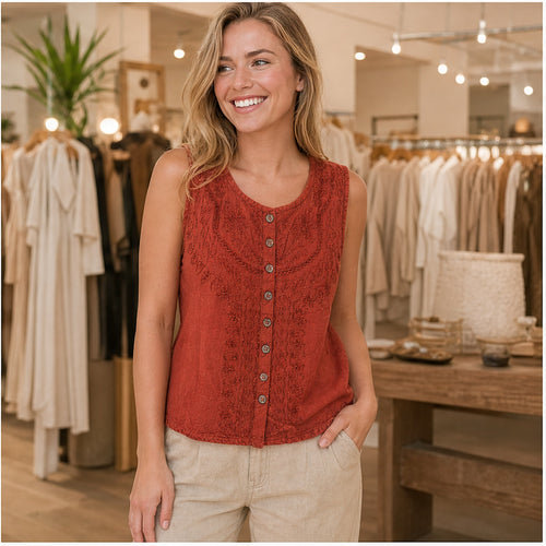 HS Mouwloos Shirt - Meerdere Kleuren - Rood Borduursel - sfeerbeeld