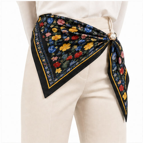 HS Parelsjaal Groot - Zwart Multicolor Bloemenprint - sfeerbeeld