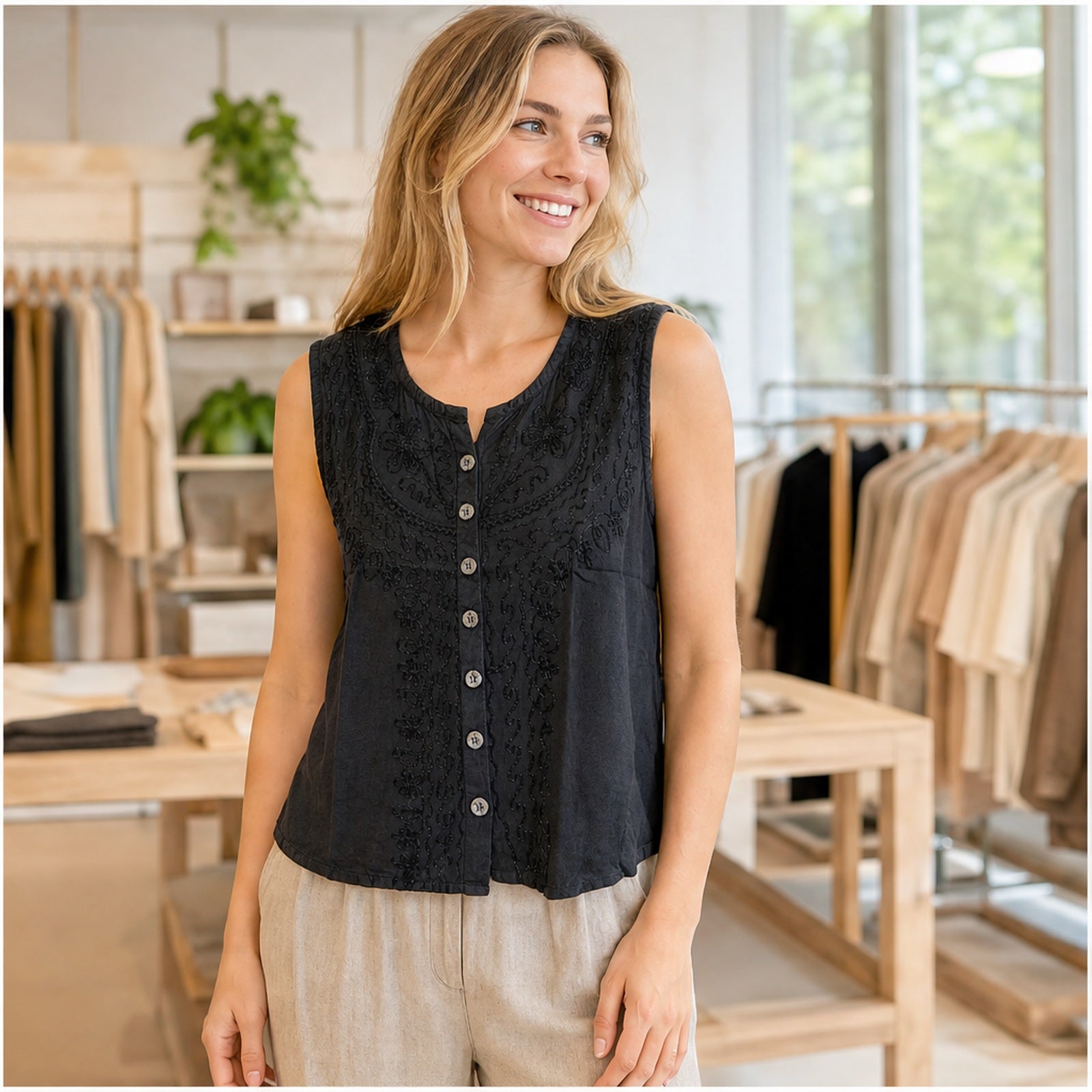 HS Mouwloos Shirt - Meerdere Kleuren - Zwart Borduursel - sfeerbeeld
