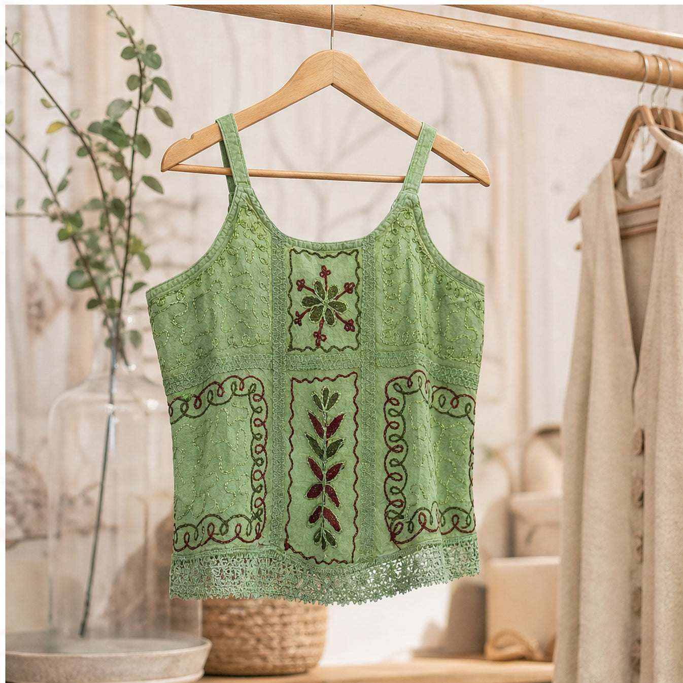 HS Elastische Top Handmade in India - Meerdere Kleuren - Mintgroen - sfeerbeeld
