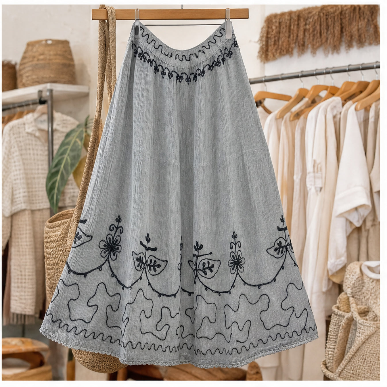 HS Rok Handmade in India - Meerdere Kleuren - Lichtgrijs - sfeerbeeld