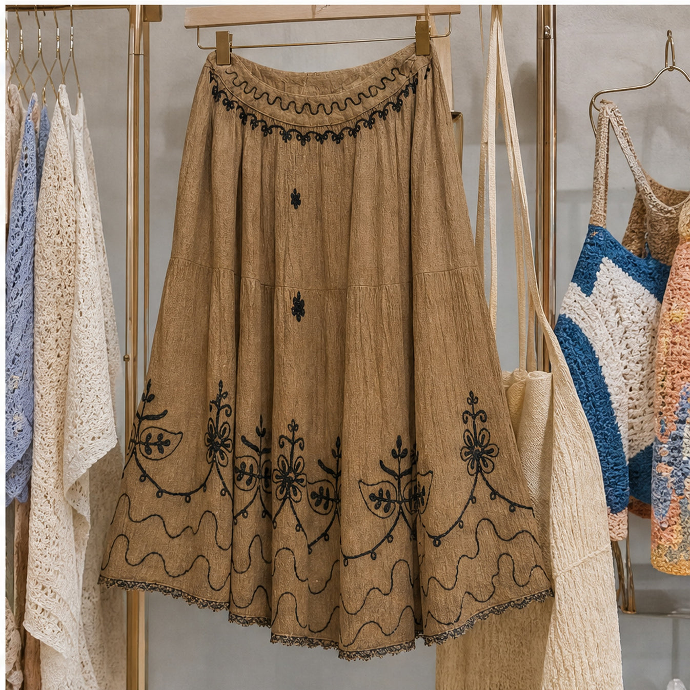 HS Rok Handmade in India - Meerdere Kleuren - Zand - sfeerbeeld