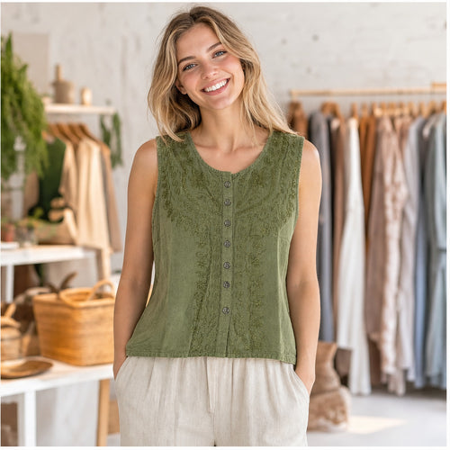 HS Mouwloos Shirt - Meerdere Kleuren - Lichtgroen Borduursel - sfeerbeeld